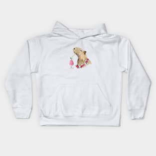 Capybara drinking strawberry milk cocktail Kids Hoodie